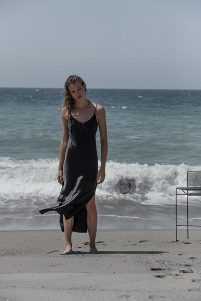 Black silk maxi dress. Made in Australia. Ethical and sustainable manufacturing.